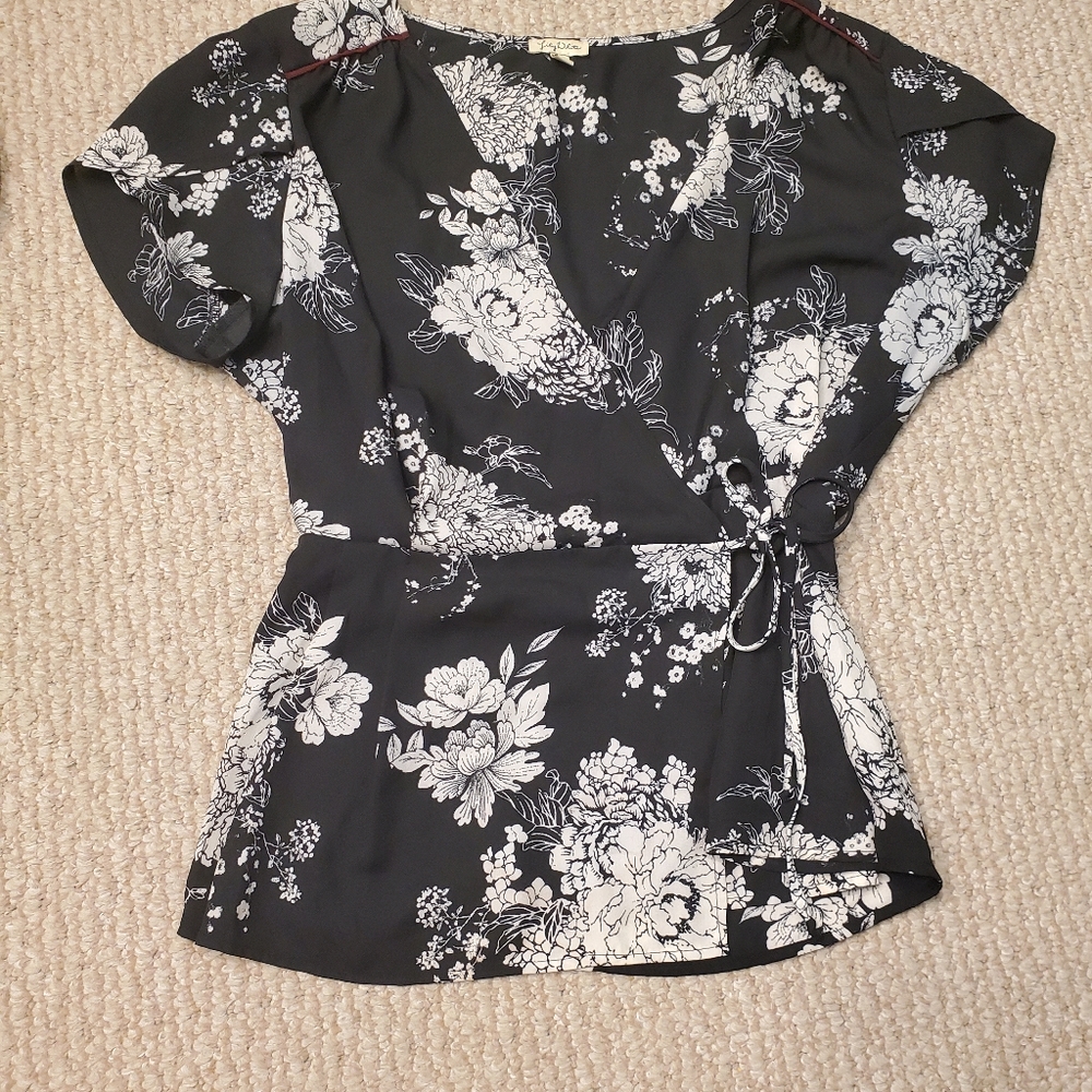 V-neck black wrap blouse